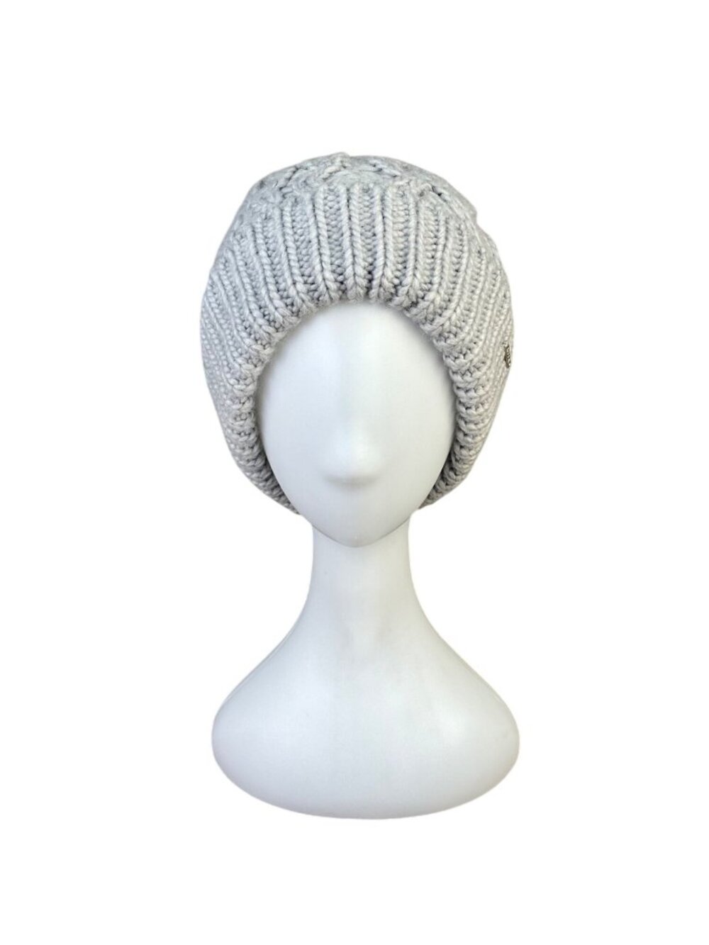 Rella Womens Light Gray Knit Wool-Blend Cable Beanie Hat With Fleece Inner